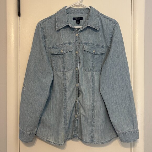 Ralph Lauren CHAPS Women's Plus Chambray Tab-Sleeve Button-Front Shirt Top 1X - Picture 1 of 11